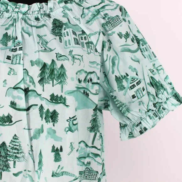 Hill House Home Katherine Nap Dress Ski Chalet Mini Ruffle Trim Green Medium NEW - Picture 5 of 8